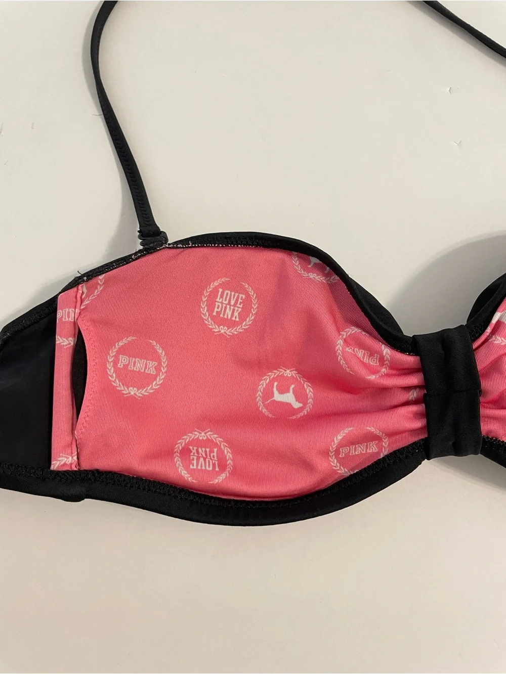 PINK Victoria's Secret Black Ruched Bandeau Halter Bikini Swim Top Size XS
